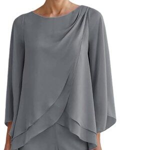 Zongqiven Women's Chiffon 2 Pcs Mother of the Bride Pant Suits Asymmetrical Hem